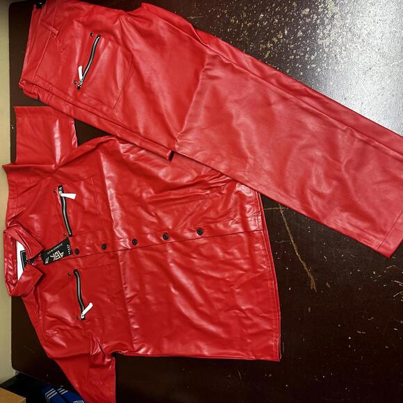 Reason Clothing red faux leather but in front shirt with leather pants LARGE - Picture 4 of 6